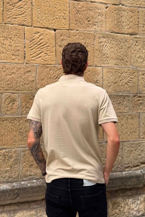 ONE COLOR POLO NECK MEN T-SHIRT BEIGE/BEZHE - 3