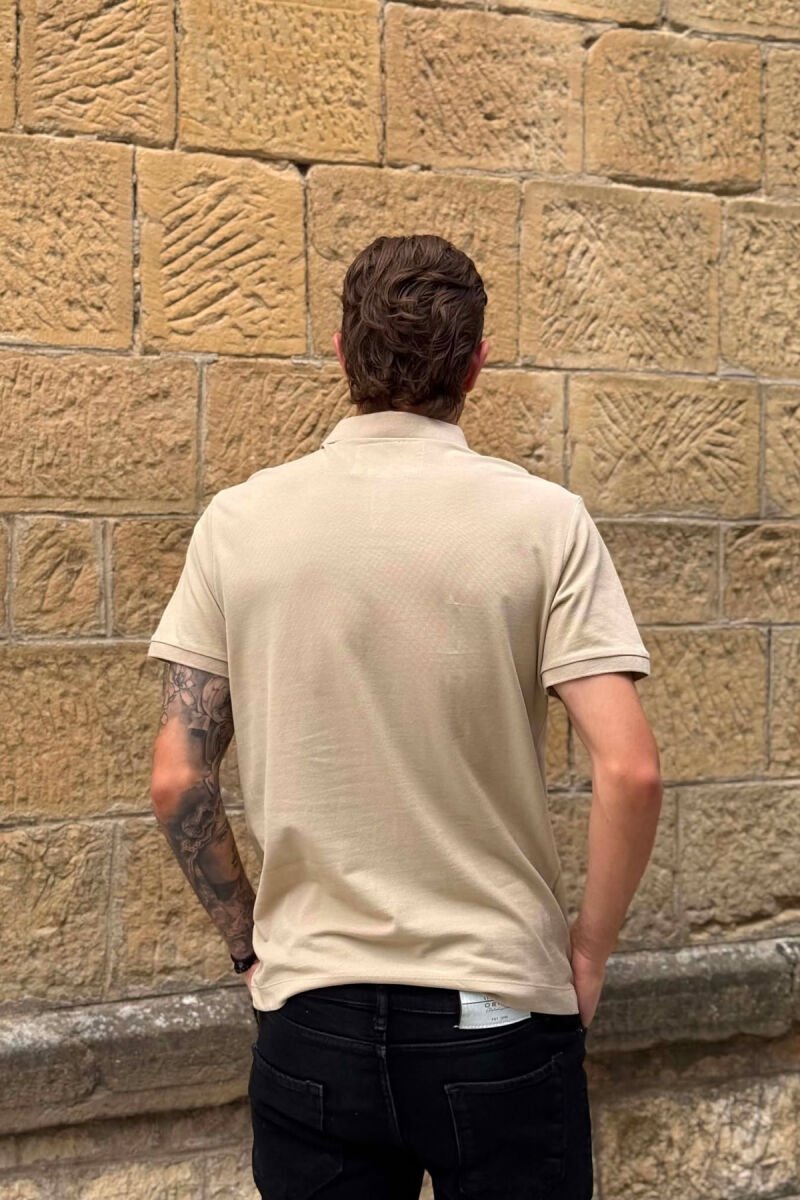 ONE COLOR POLO NECK MEN T-SHIRT BEIGE/BEZHE - 3