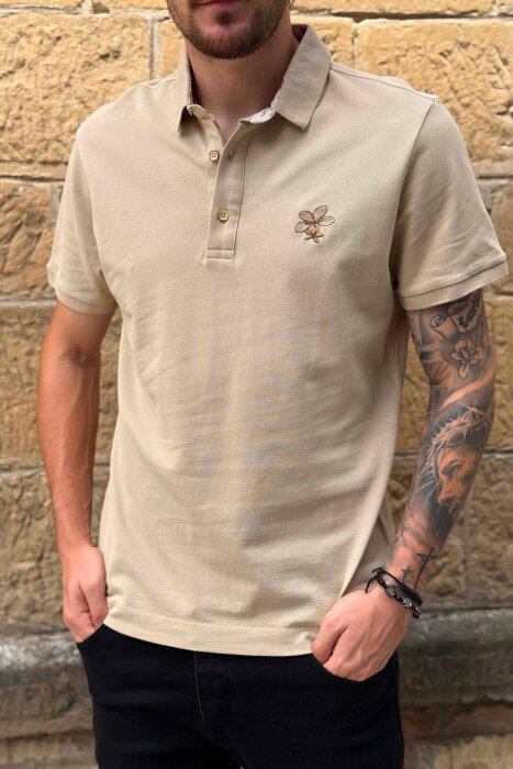 ONE COLOR POLO NECK MEN T-SHIRT BEIGE/BEZHE - 5