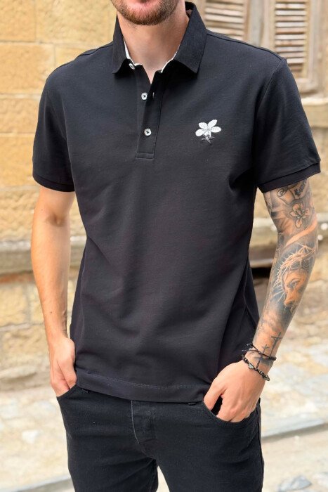 ONE COLOR POLO NECK MEN T-SHIRT BLACK/ E ZEZE - 4