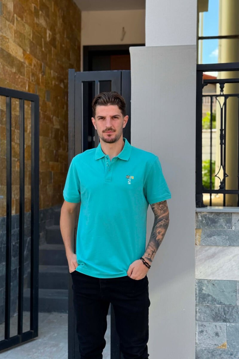 ONE COLOR POLO NECK MEN T-SHIRT BLUE STONE/GK - 1