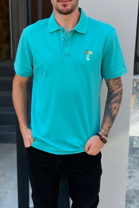 ONE COLOR POLO NECK MEN T-SHIRT BLUE STONE/GK - 2