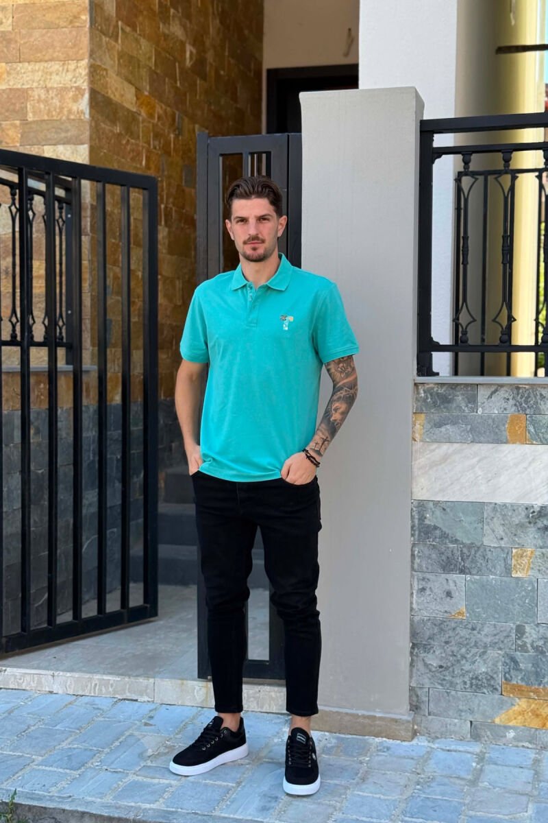 ONE COLOR POLO NECK MEN T-SHIRT BLUE STONE/GK - 4