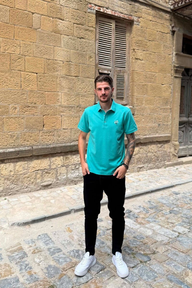ONE COLOR POLO NECK MEN T-SHIRT BLUE STONE/GK - 3