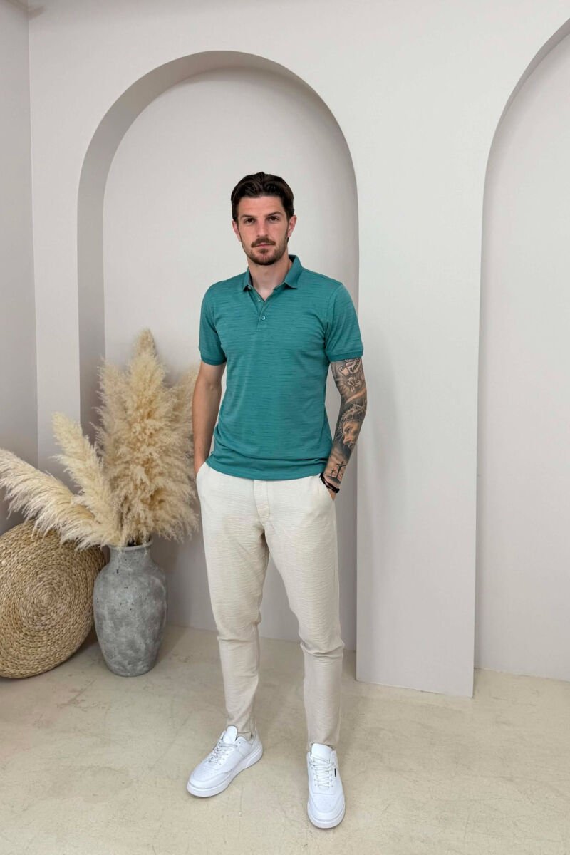 ONE COLOR POLO NECK MEN T-SHIRT BLUE STONE/GK - 3