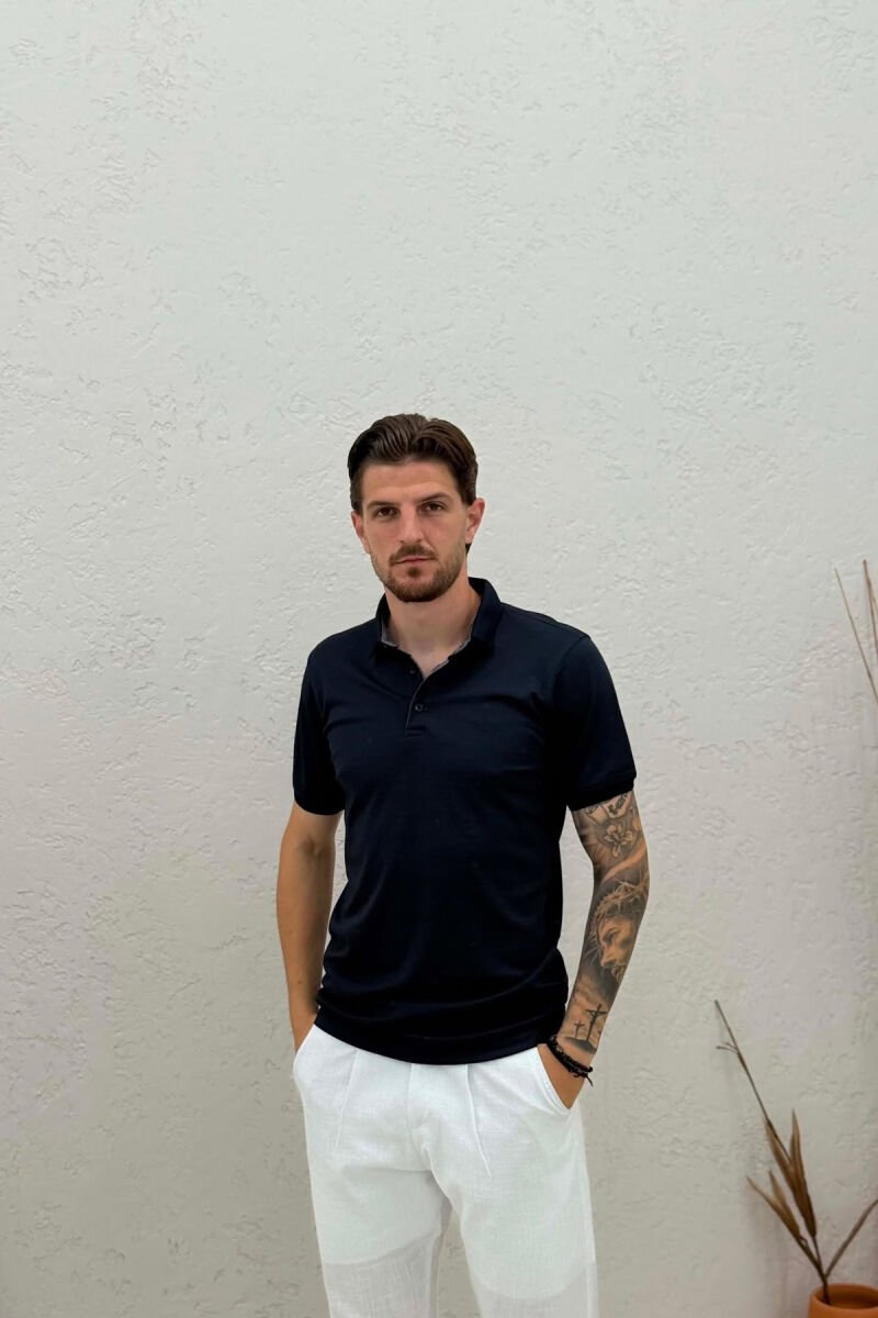 ONE COLOR POLO NECK MEN T-SHIRT BLUE/BLU - 1