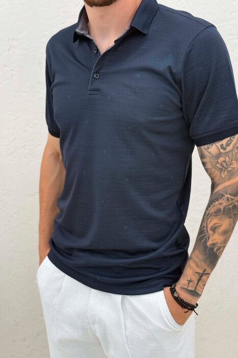 ONE COLOR POLO NECK MEN T-SHIRT BLUE/BLU - 4