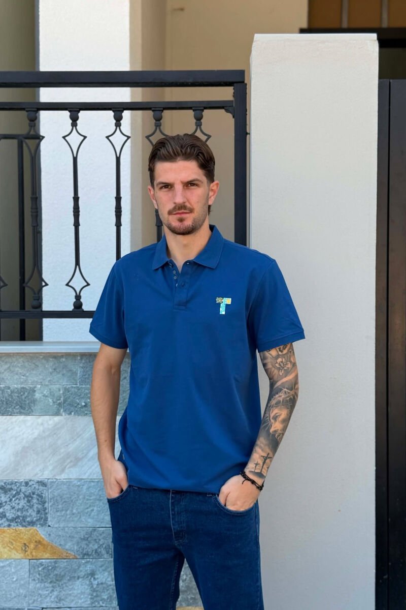 ONE COLOR POLO NECK MEN T-SHIRT BLUE/BLU - 1