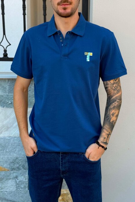 ONE COLOR POLO NECK MEN T-SHIRT BLUE/BLU - 2