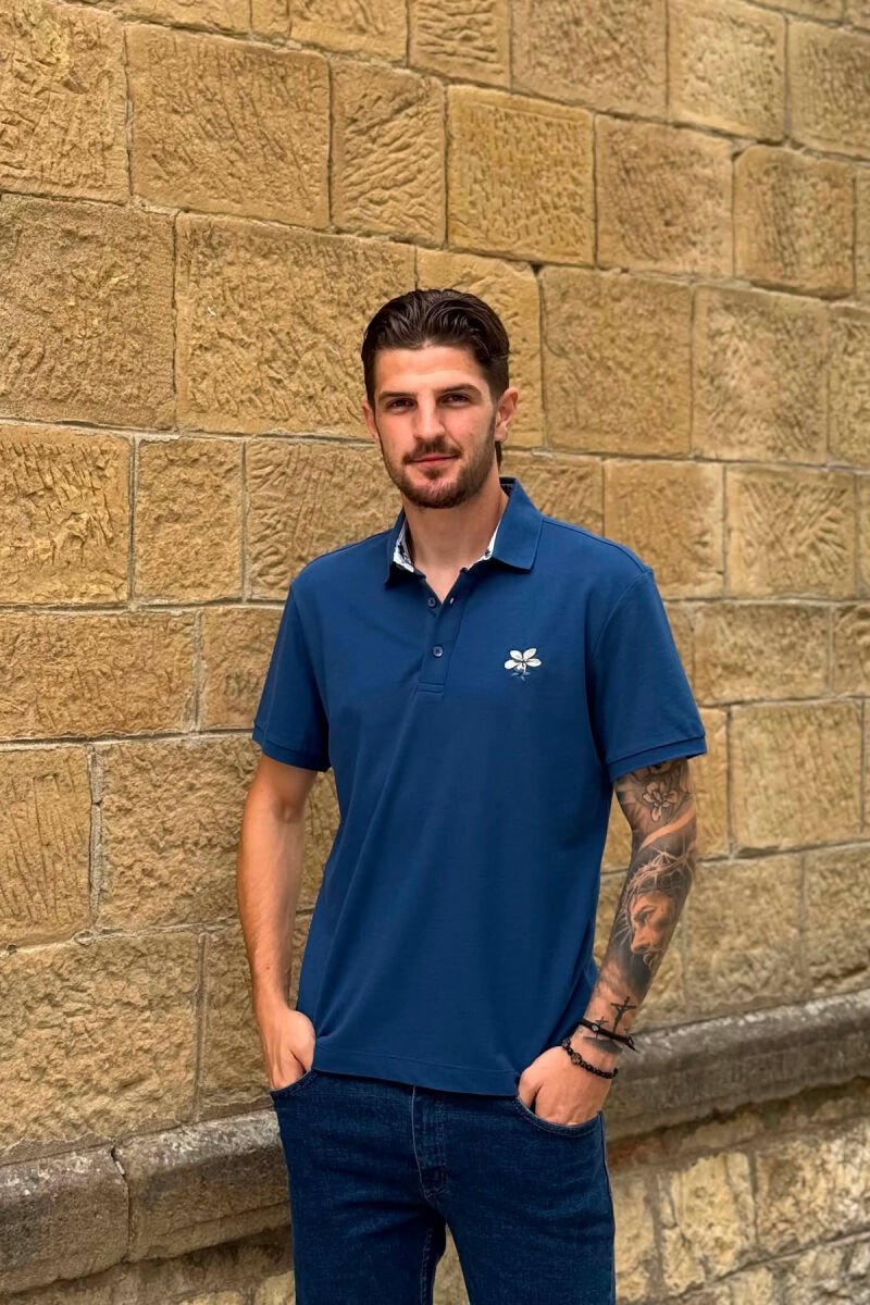 ONE COLOR POLO NECK MEN T-SHIRT BLUE/BLU - 1