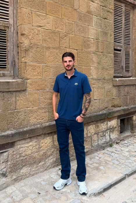 ONE COLOR POLO NECK MEN T-SHIRT BLUE/BLU - 3