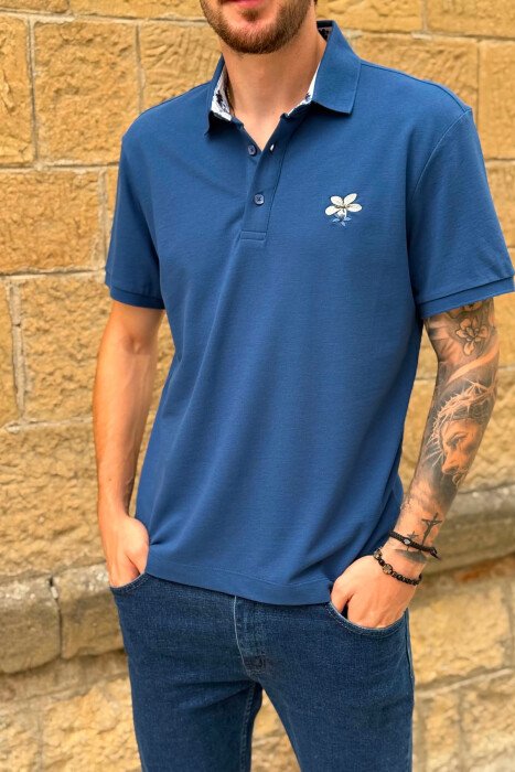 ONE COLOR POLO NECK MEN T-SHIRT BLUE/BLU - 4