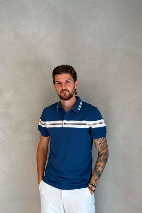 ONE COLOR POLO NECK MEN T-SHIRT BLUE/BLU - 1