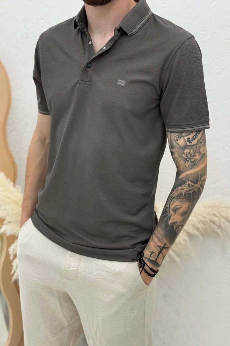 ONE COLOR POLO NECK MEN T-SHIRT BROWN/KAFE - 2