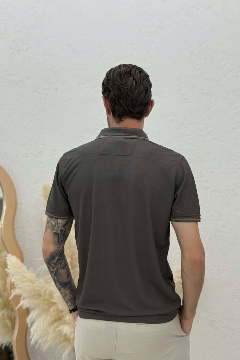 ONE COLOR POLO NECK MEN T-SHIRT BROWN/KAFE - 4