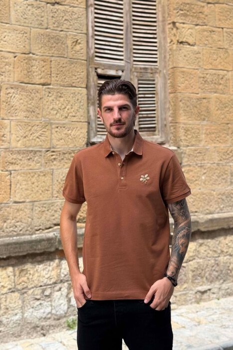 ONE COLOR POLO NECK MEN T-SHIRT BROWN/KAFE 