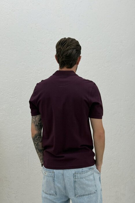ONE COLOR POLO NECK MEN T-SHIRT BURGUNDY/VISHNJE - 2