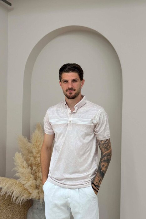 ONE COLOR POLO NECK MEN T-SHIRT CREAM/KREM - 1
