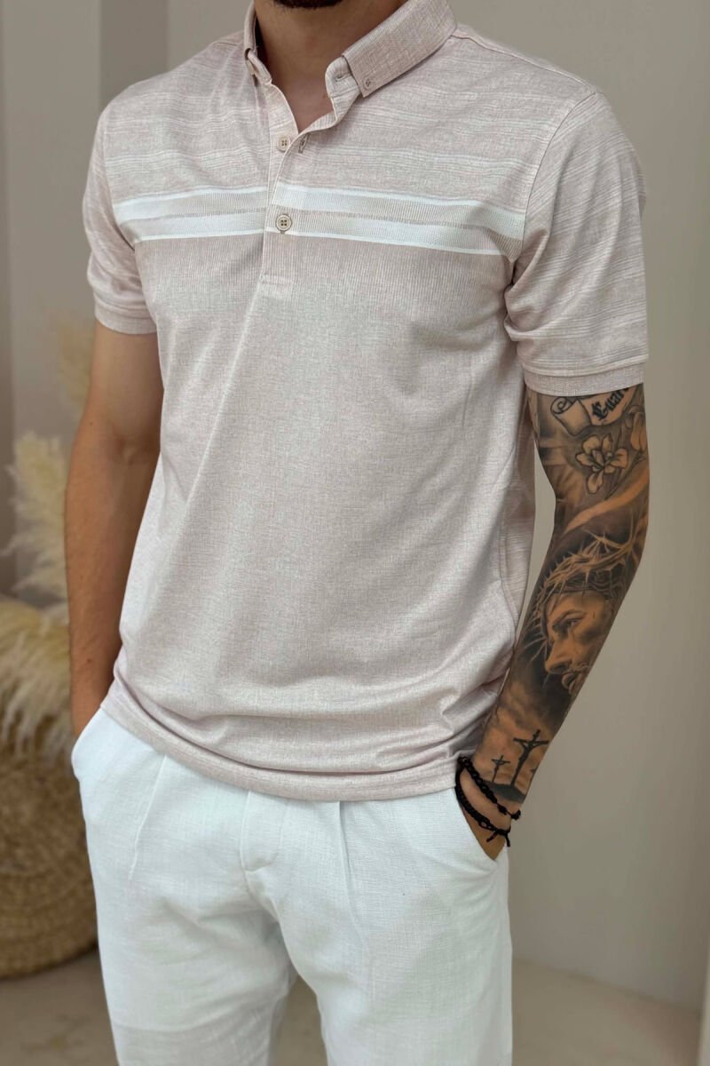 ONE COLOR POLO NECK MEN T-SHIRT CREAM/KREM - 2