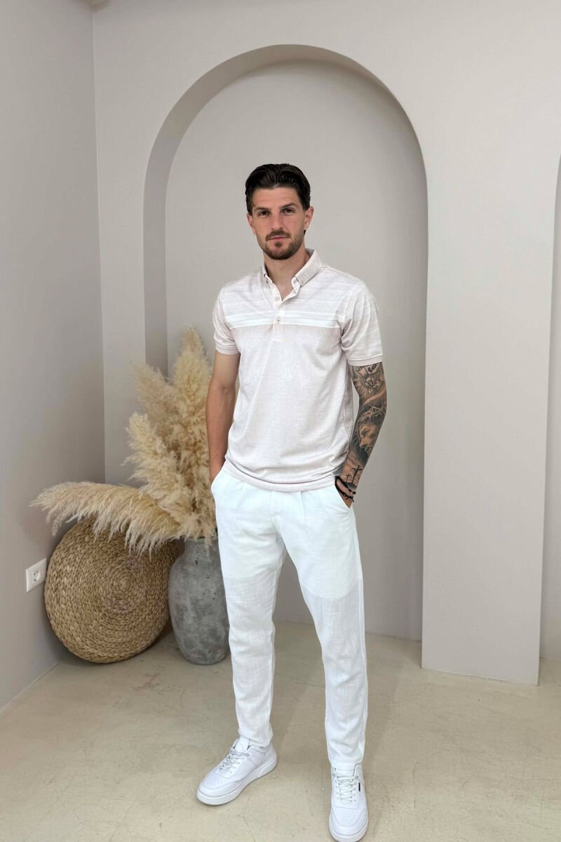 ONE COLOR POLO NECK MEN T-SHIRT CREAM/KREM - 3