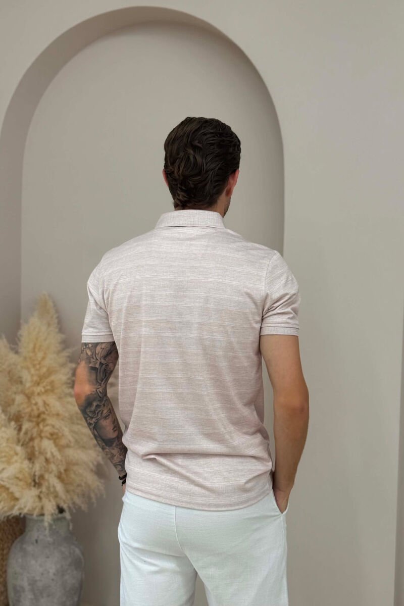 ONE COLOR POLO NECK MEN T-SHIRT CREAM/KREM - 4