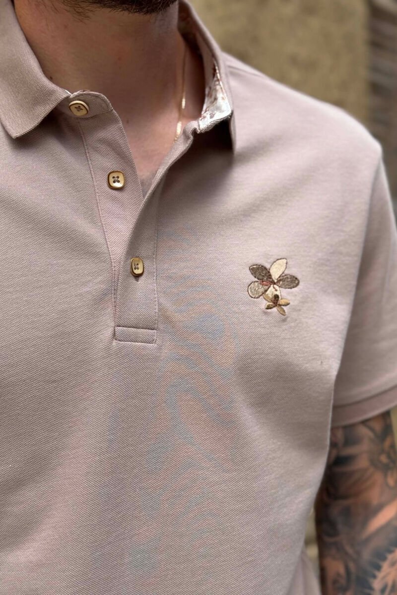 ONE COLOR POLO NECK MEN T-SHIRT DARK BEIGE/BEZHE ERRET - 2