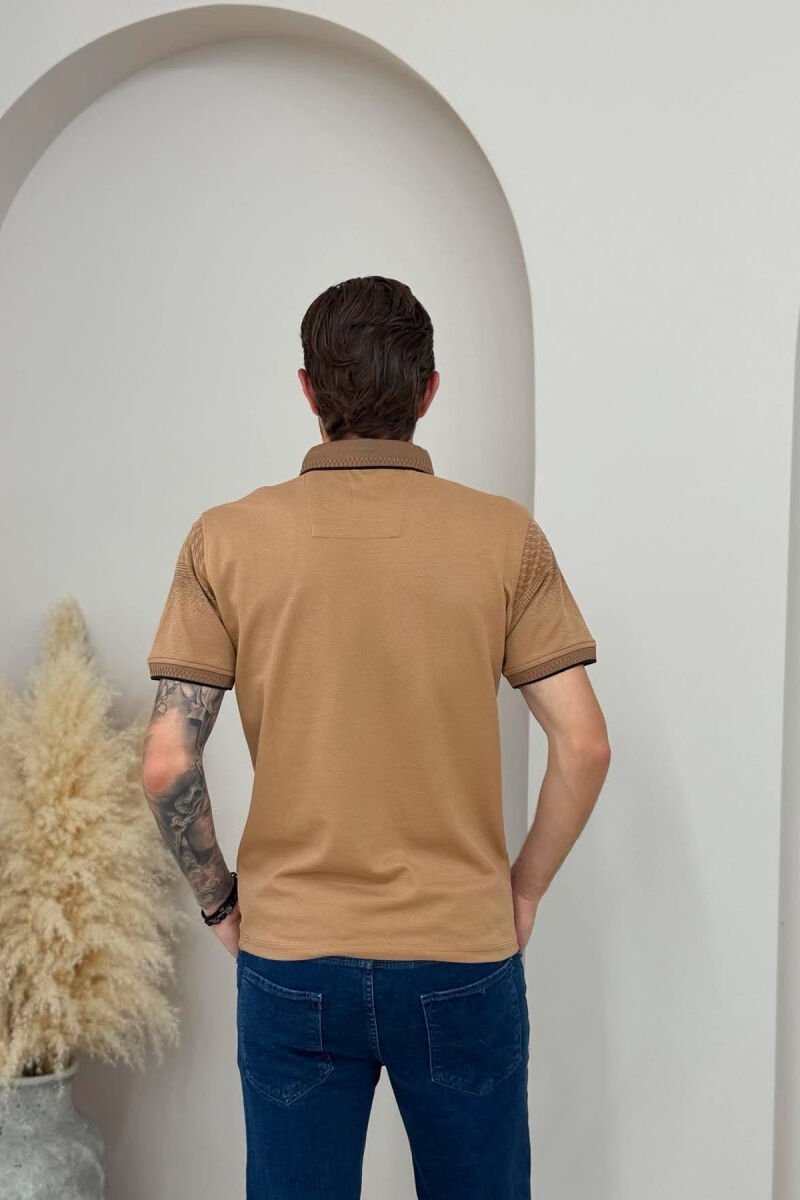 ONE COLOR POLO NECK MEN T-SHIRT DARK BEIGE/BEZHE ERRET - 3