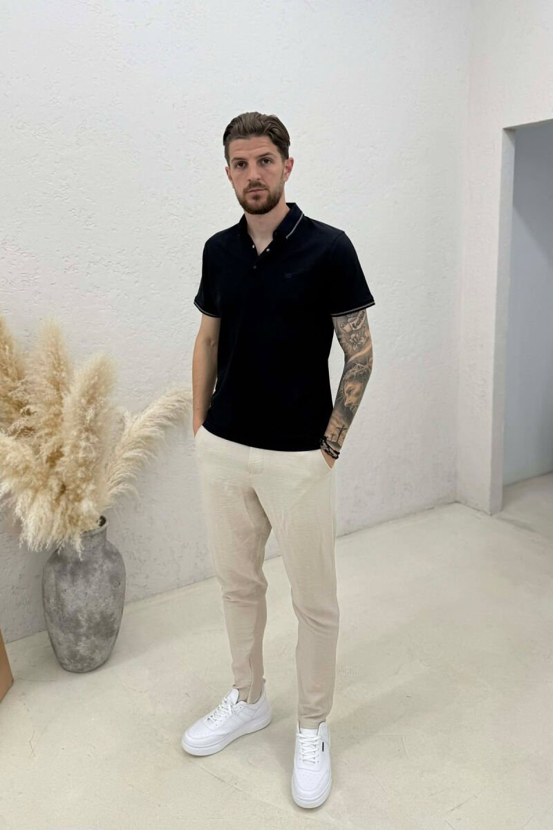 ONE COLOR POLO NECK MEN T-SHIRT DARK BLUE/BEE - 3