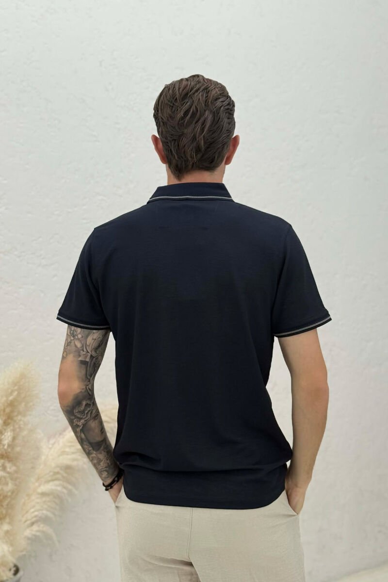 ONE COLOR POLO NECK MEN T-SHIRT DARK BLUE/BEE - 4
