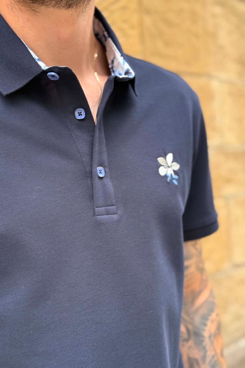 ONE COLOR POLO NECK MEN T-SHIRT DARK BLUE/BEE - 2