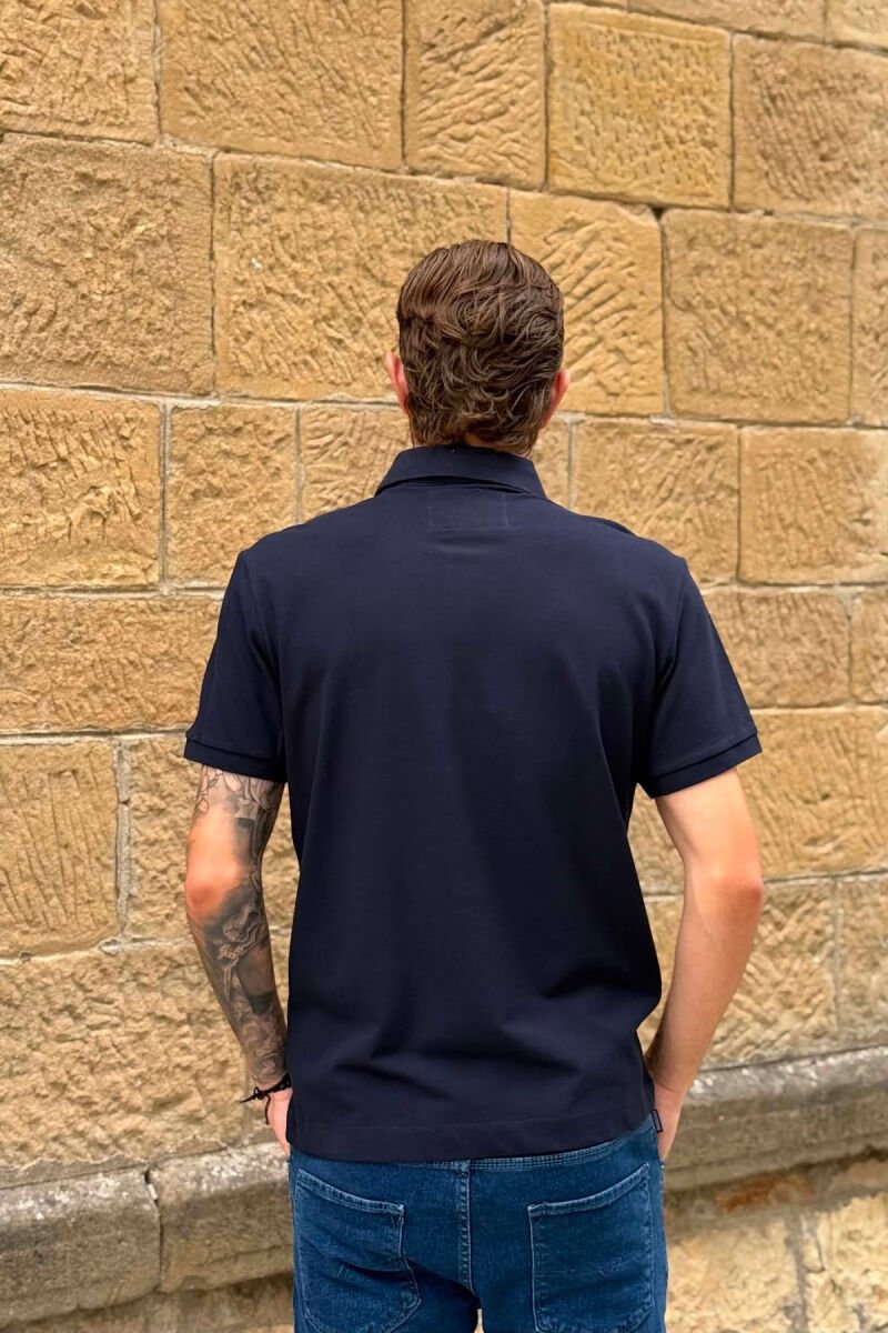 ONE COLOR POLO NECK MEN T-SHIRT DARK BLUE/BEE - 3