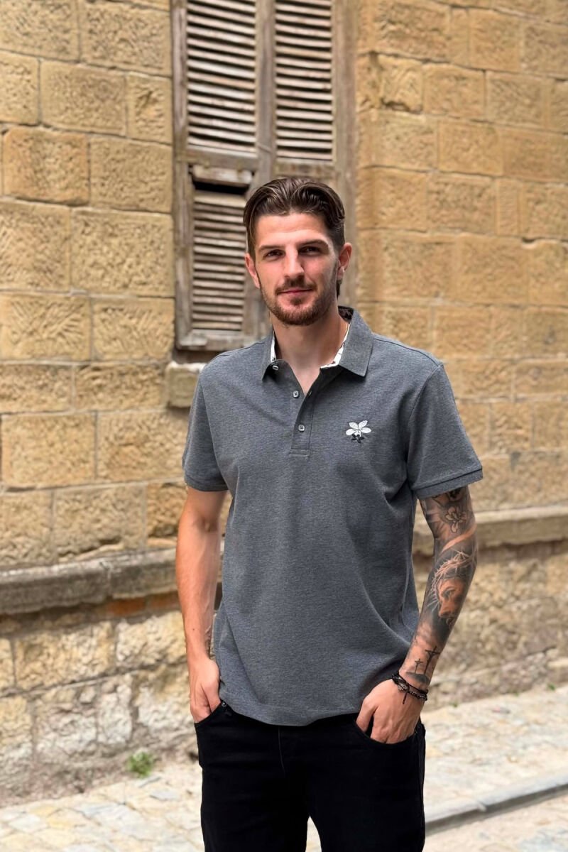 ONE COLOR POLO NECK MEN T-SHIRT DARK GREY/GEE - 1