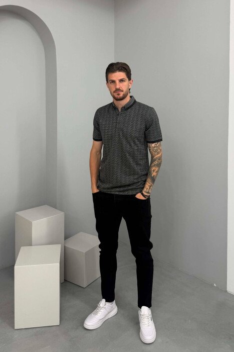 ONE COLOR POLO NECK MEN T-SHIRT DARK GREY/GEE - 2