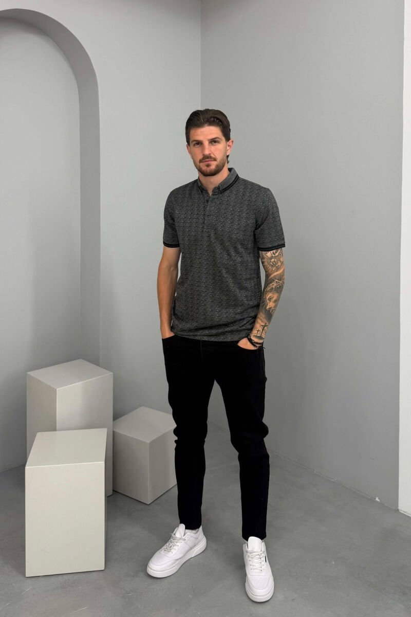 ONE COLOR POLO NECK MEN T-SHIRT DARK GREY/GEE - 2