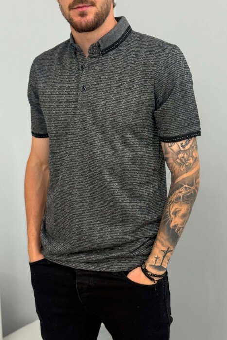 ONE COLOR POLO NECK MEN T-SHIRT DARK GREY/GEE - 3