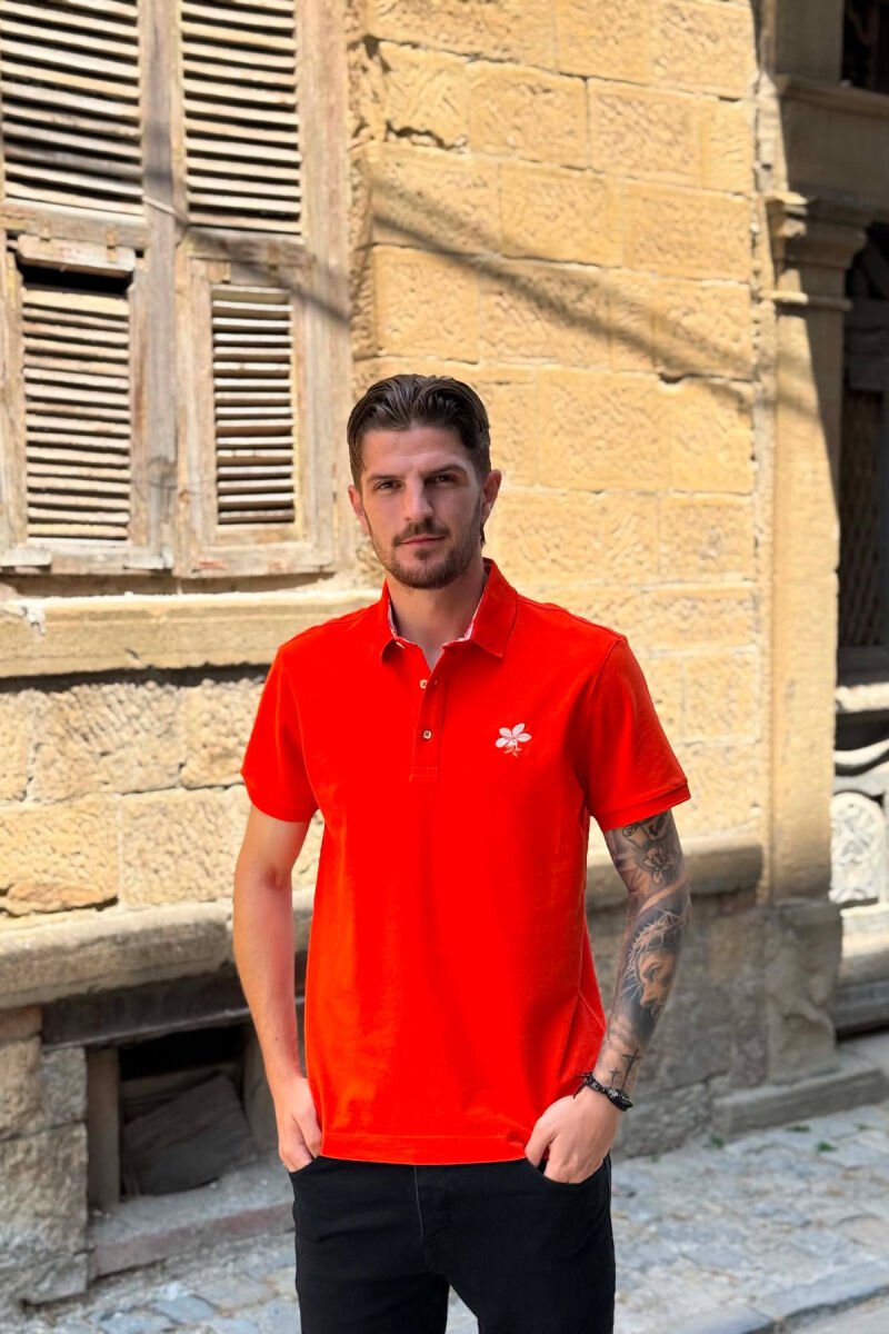ONE COLOR POLO NECK MEN T-SHIRT DARK ORANGE/POE - 1