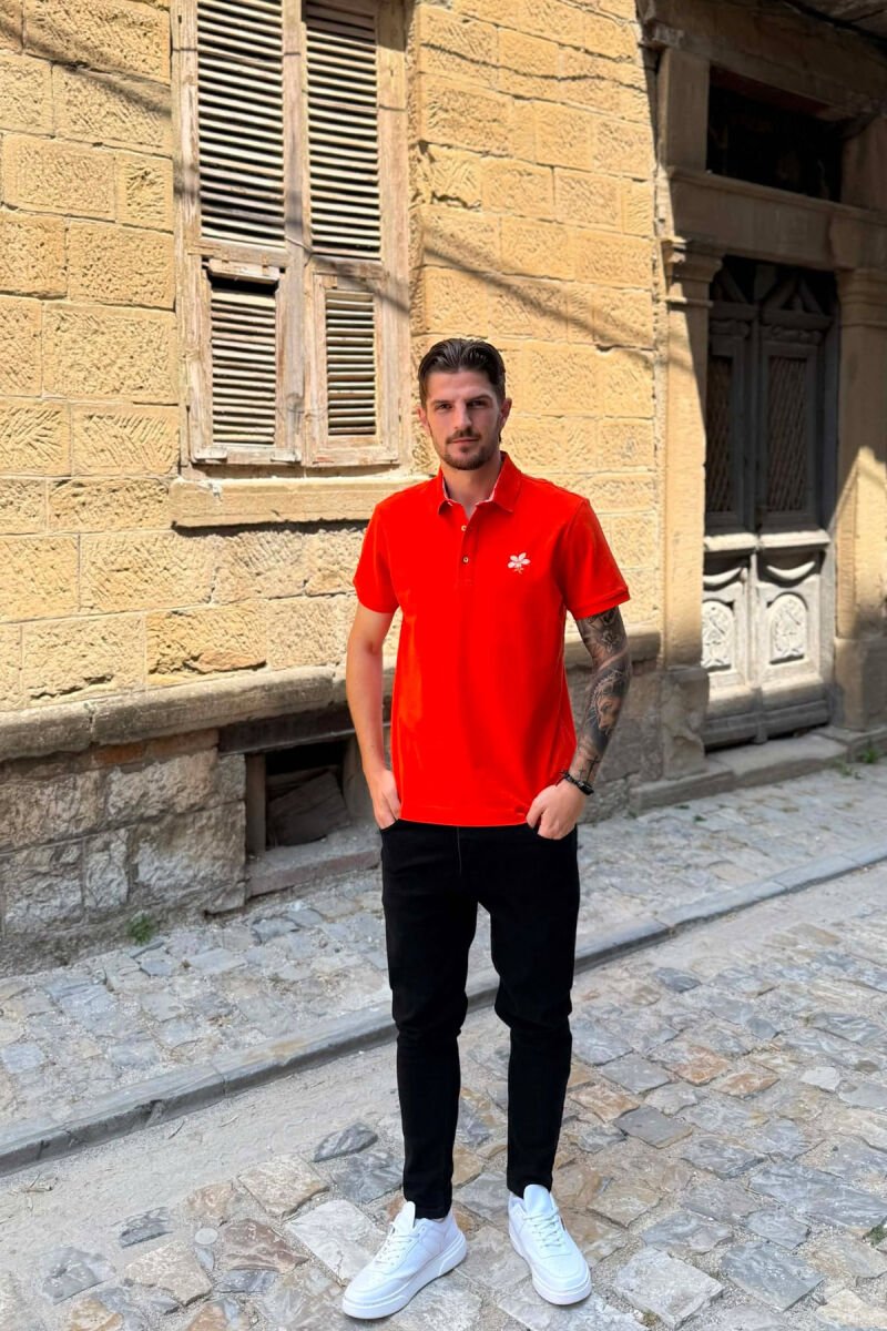 ONE COLOR POLO NECK MEN T-SHIRT DARK ORANGE/POE - 4