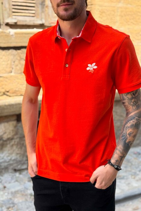 ONE COLOR POLO NECK MEN T-SHIRT DARK ORANGE/POE - 5