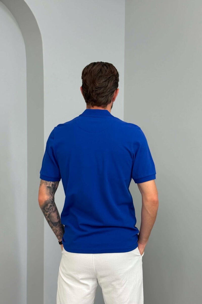 ONE COLOR POLO NECK MEN T-SHIRT ELECTRIC BLUE/BLEL - 2