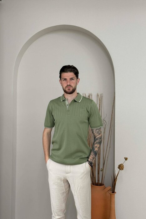 ONE COLOR POLO NECK MEN T-SHIRT GREEN/JESHILE 