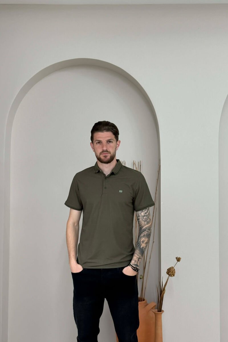 ONE COLOR POLO NECK MEN T-SHIRT GREEN/JESHILE - 1