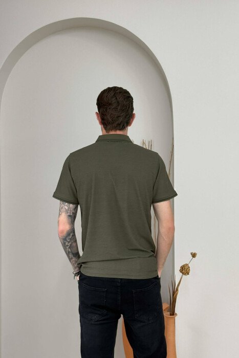 ONE COLOR POLO NECK MEN T-SHIRT GREEN/JESHILE - 4