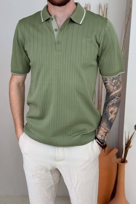 ONE COLOR POLO NECK MEN T-SHIRT GREEN/JESHILE - 3