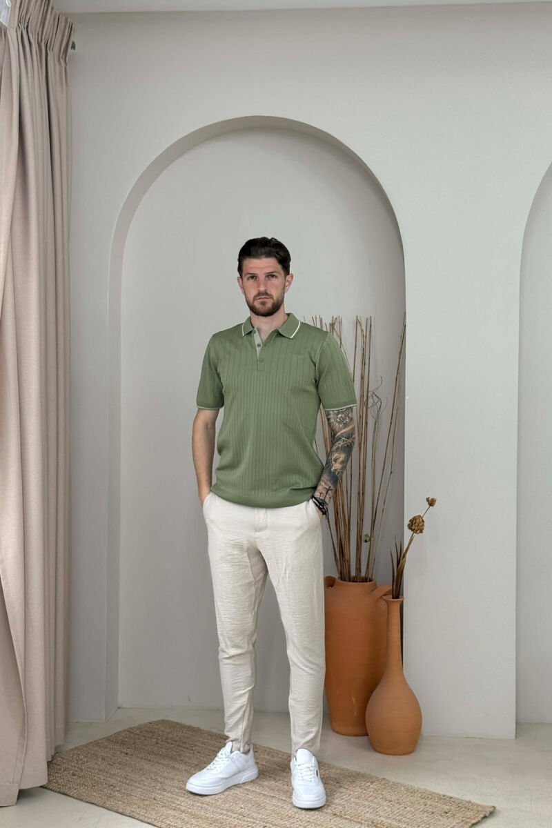 ONE COLOR POLO NECK MEN T-SHIRT GREEN/JESHILE - 4