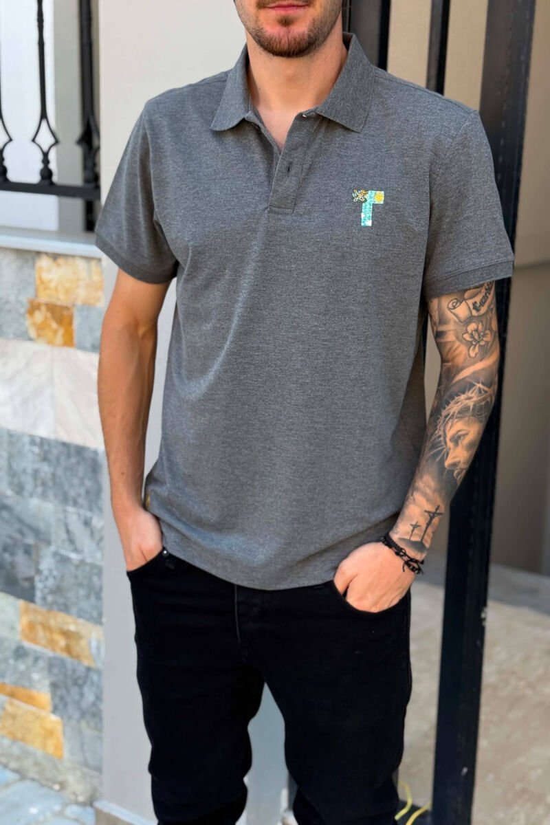ONE COLOR POLO NECK MEN T-SHIRT GREY/GRI - 2