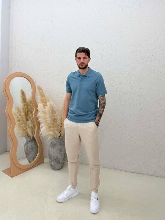ONE COLOR POLO NECK MEN T-SHIRT GREY/GRI - 3