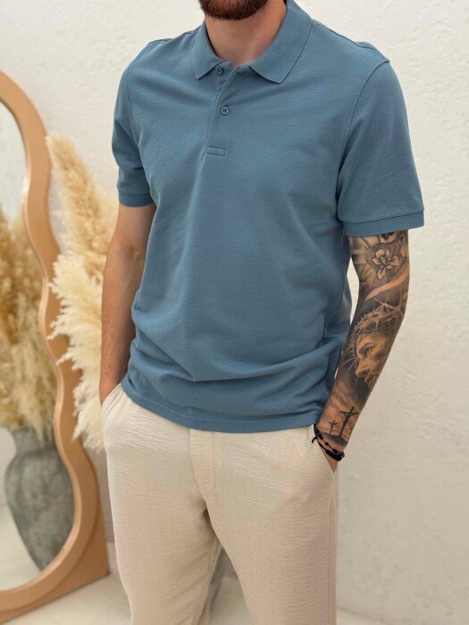 ONE COLOR POLO NECK MEN T-SHIRT GREY/GRI - 4