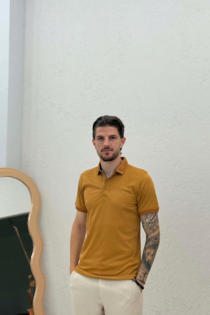 ONE COLOR POLO NECK MEN T-SHIRT LIGHT BROWN/KAZB - 1