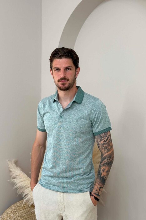ONE COLOR POLO NECK MEN T-SHIRT LIGHT GREEN/JEZB - KLAUDIO FASHION