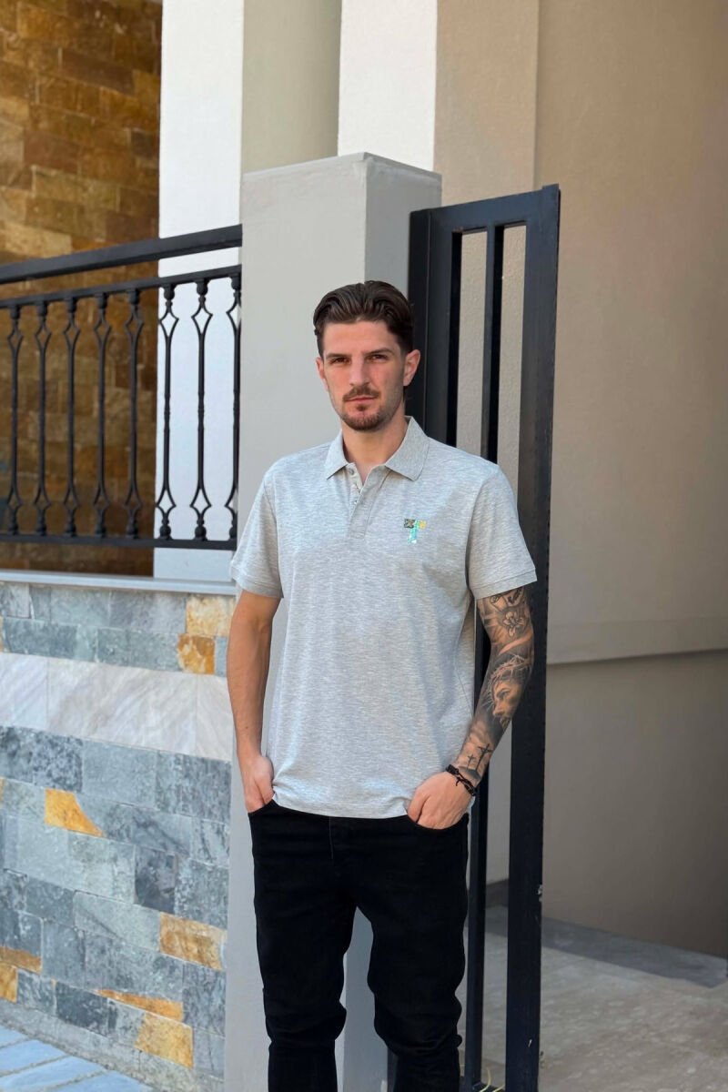 ONE COLOR POLO NECK MEN T-SHIRT LIGHT GREY/GZ - 1
